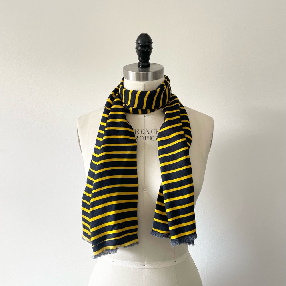 Preppy Yellow and Navy Striped Winter Scarf